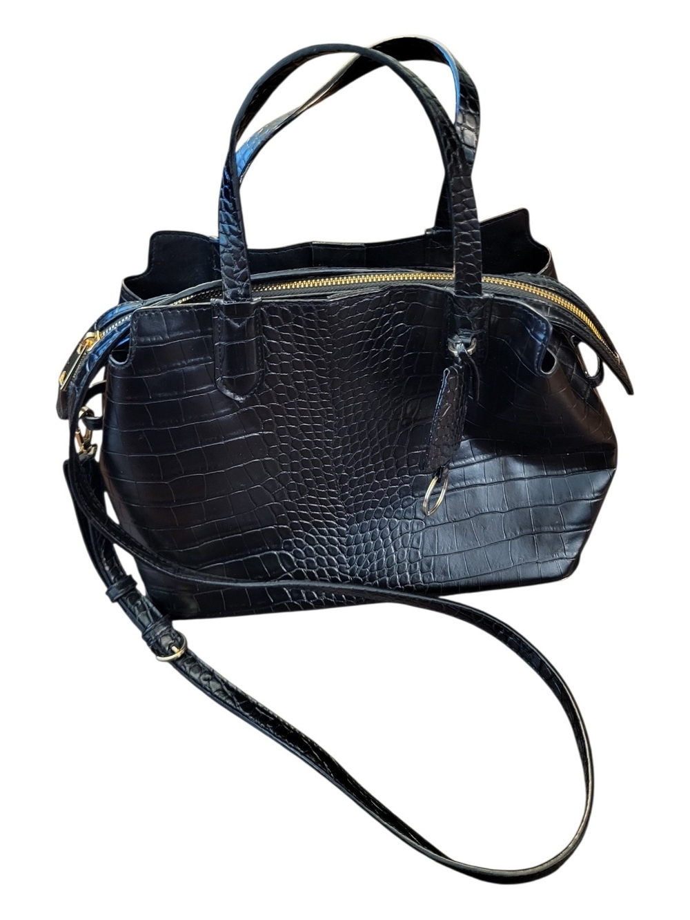A New Day Black Faux Croc-Embossed Satchel Handbag with Gold Hardware - Picture 3 of 11